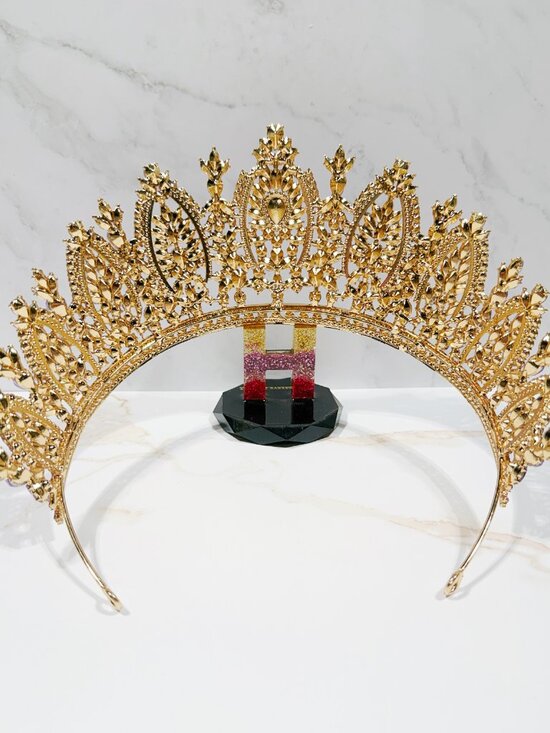 Lavender Crystal Crown, Gold birthday Crown, Homecoming Tiara, Royal Queen Crown main image 5